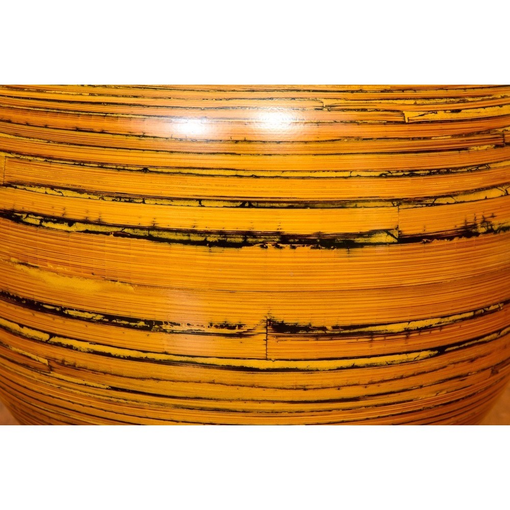 Vintage Bamboo Wood Vase Set, Handcrafted Decorative Orb Vase, MCM - Picture 4 of 8
